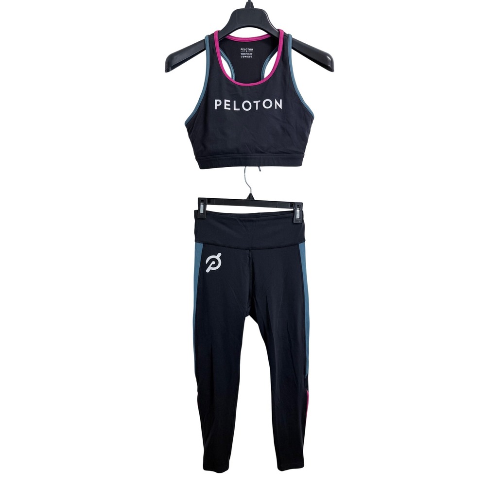 Peloton Womens 2 Piece Activewear Set Sports Bra Leggings Black Teal Magenta M
